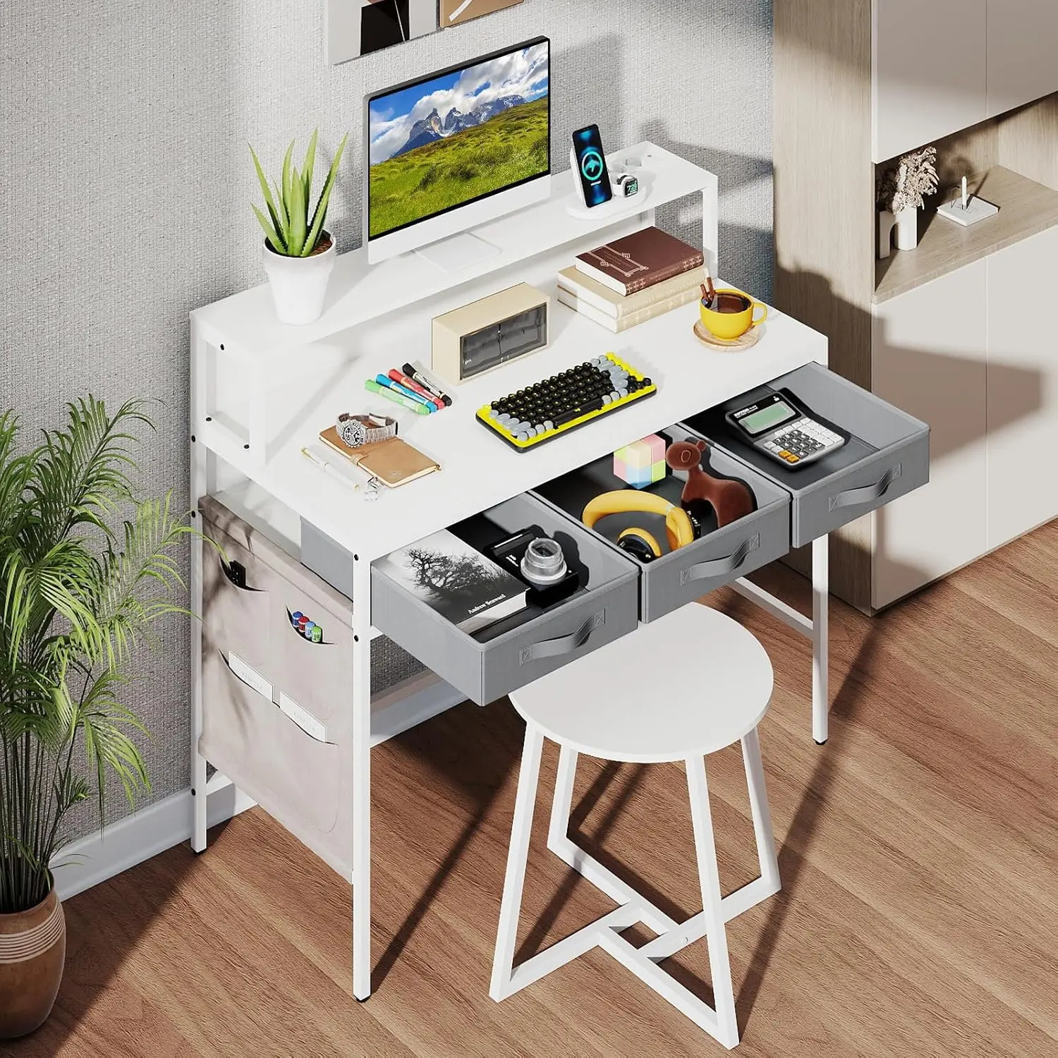 Письменный стол с табуретом Costway HU11211DE-WH (White) - 5