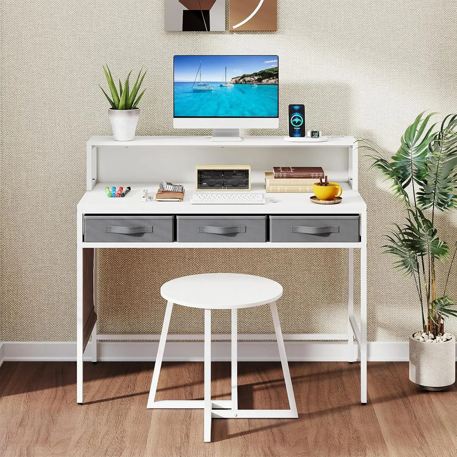 Письменный стол с табуретом Costway HU11211DE-WH (White) - 6
