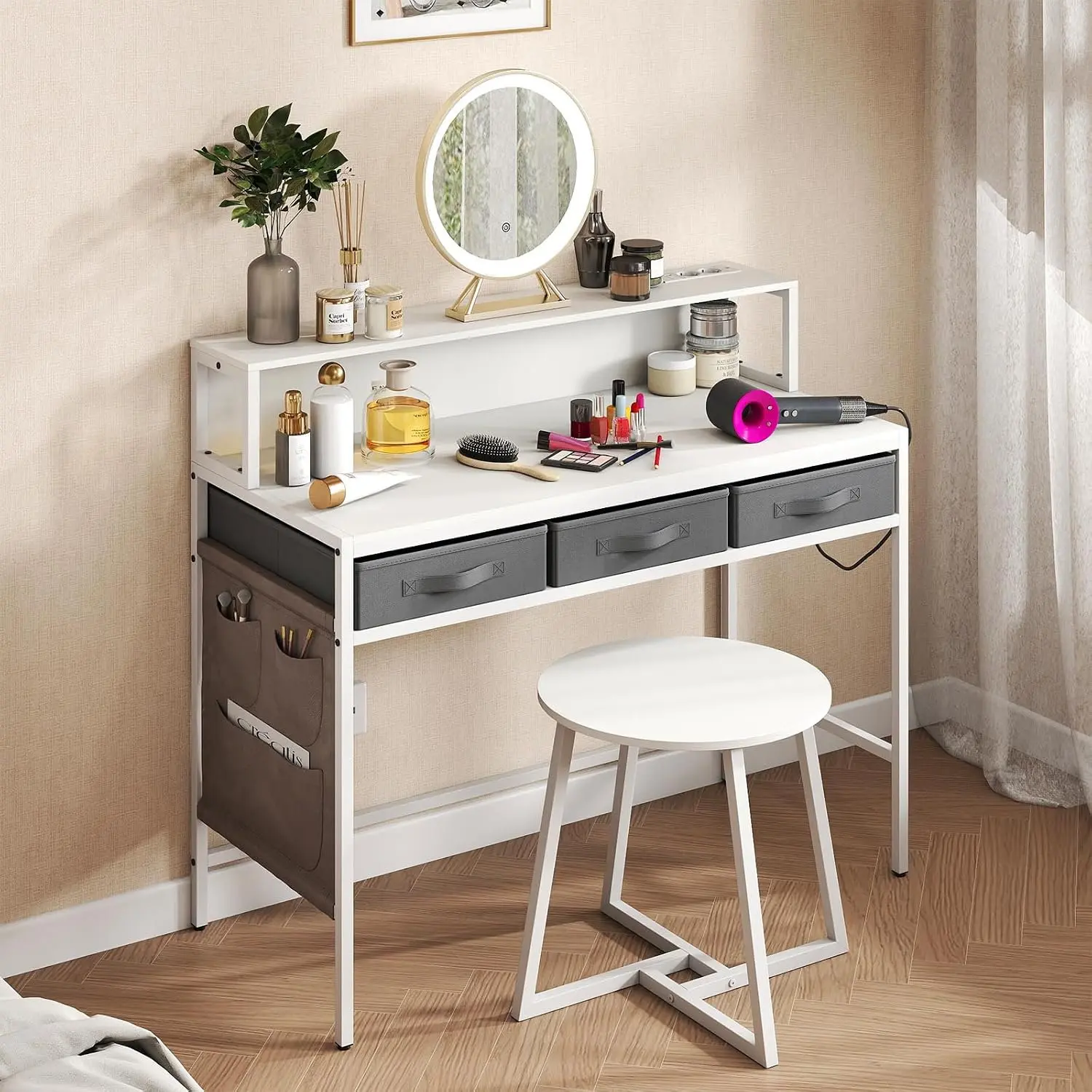 Письменный стол с табуретом Costway HU11211DE-WH (White) - 7