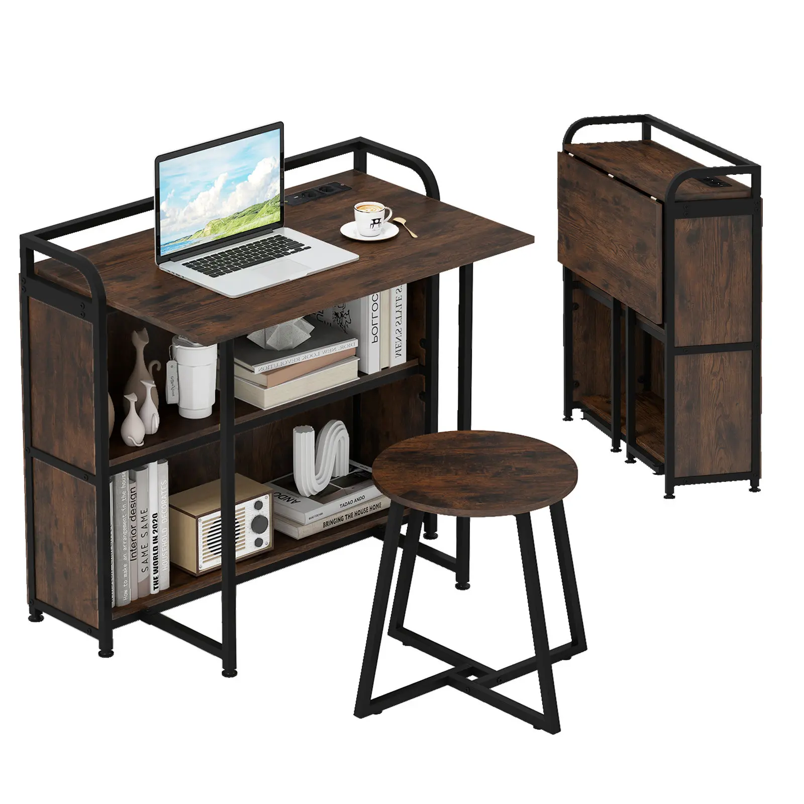 Письменный стол с табуретом Costway HW73003DE-CF (Brown) - 3