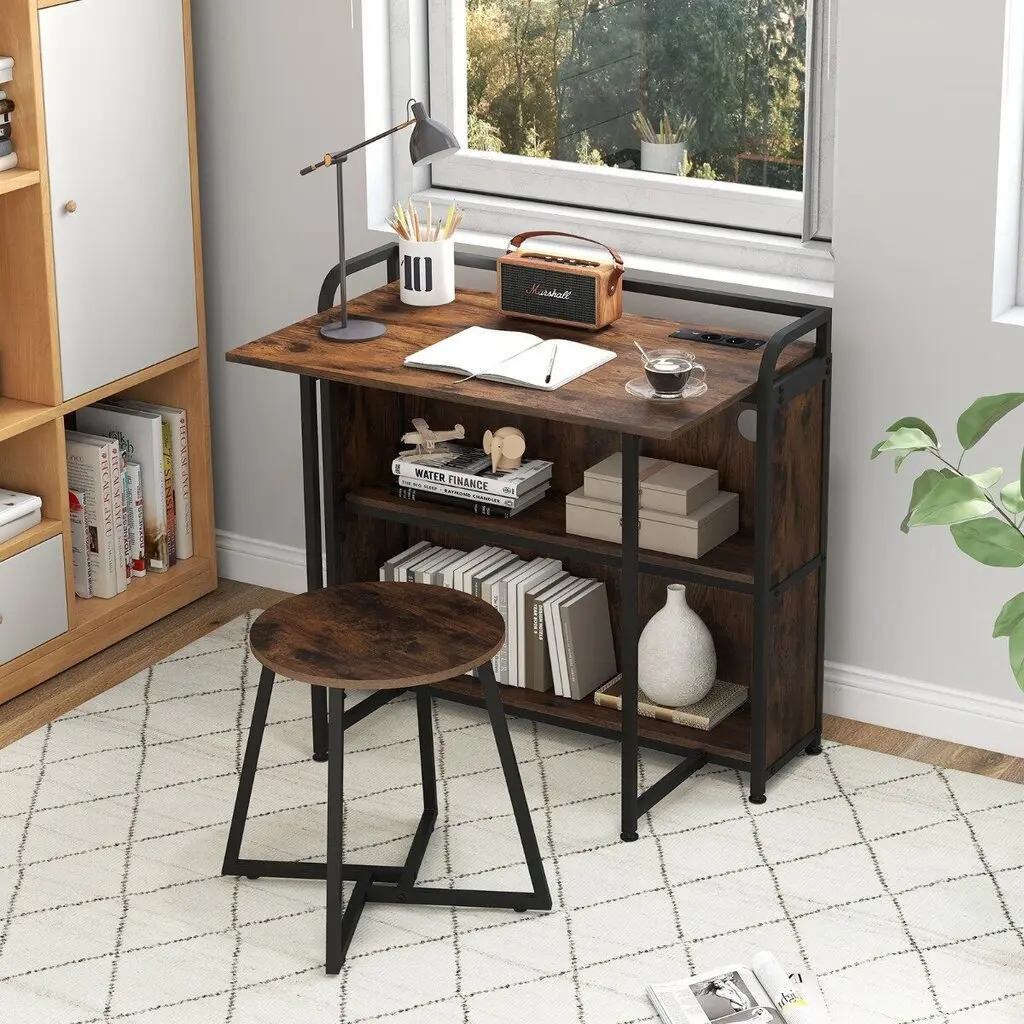 Письменный стол с табуретом Costway HW73003DE-CF (Brown)
