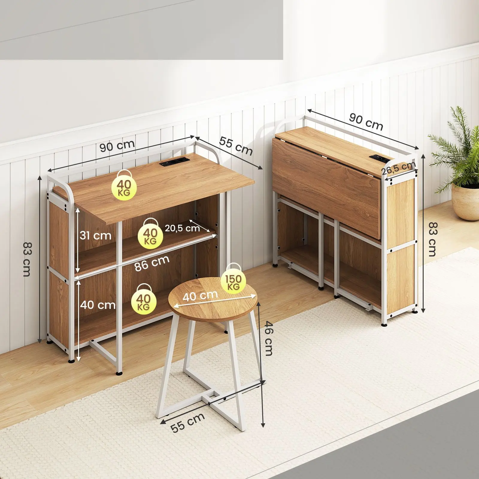 Письменный стол с табуретом Costway HW73003DE-NA (Natural) - 4