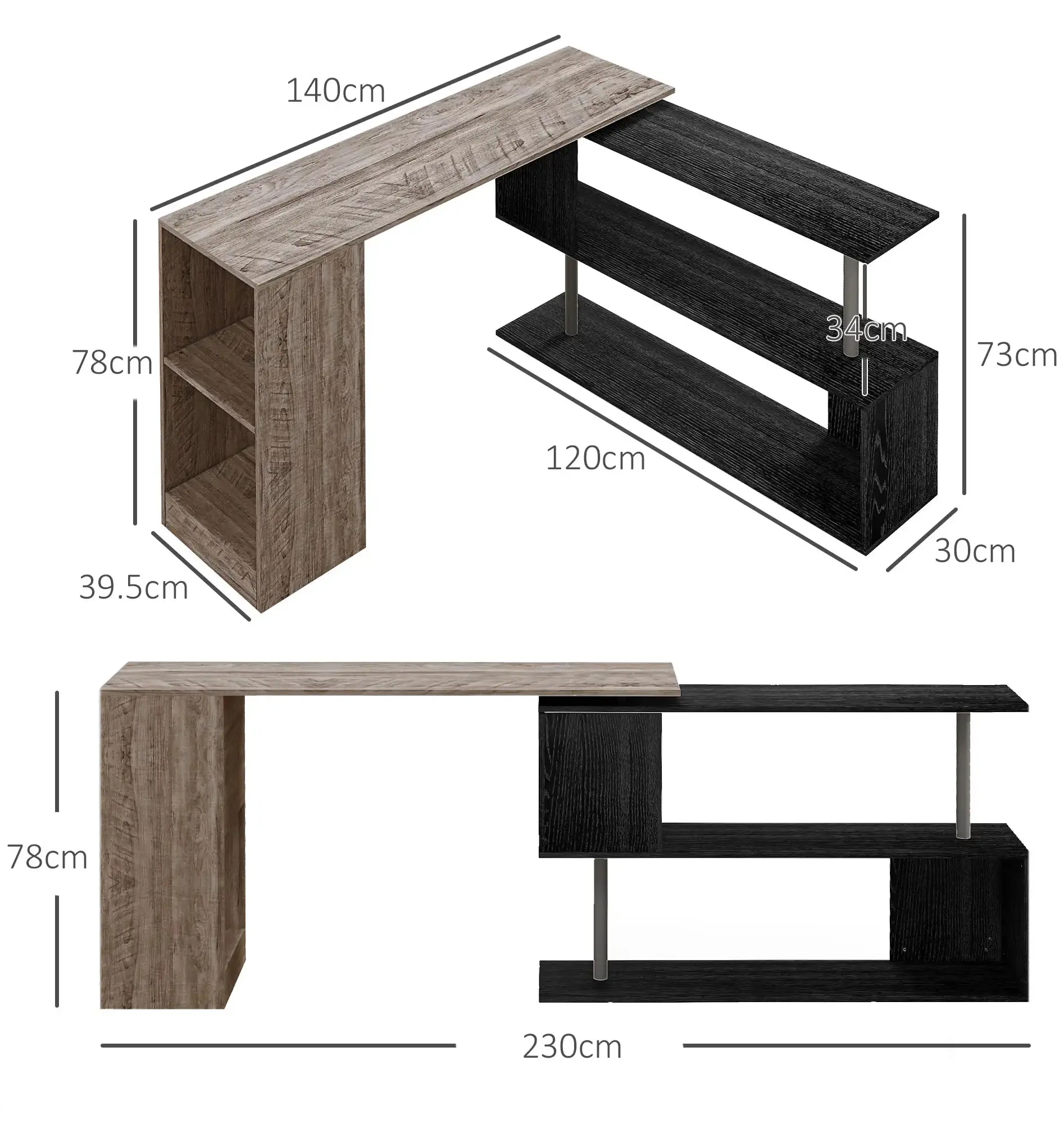 Письменный стол Homcom 836-072V00GY (Grey/Black) - 5