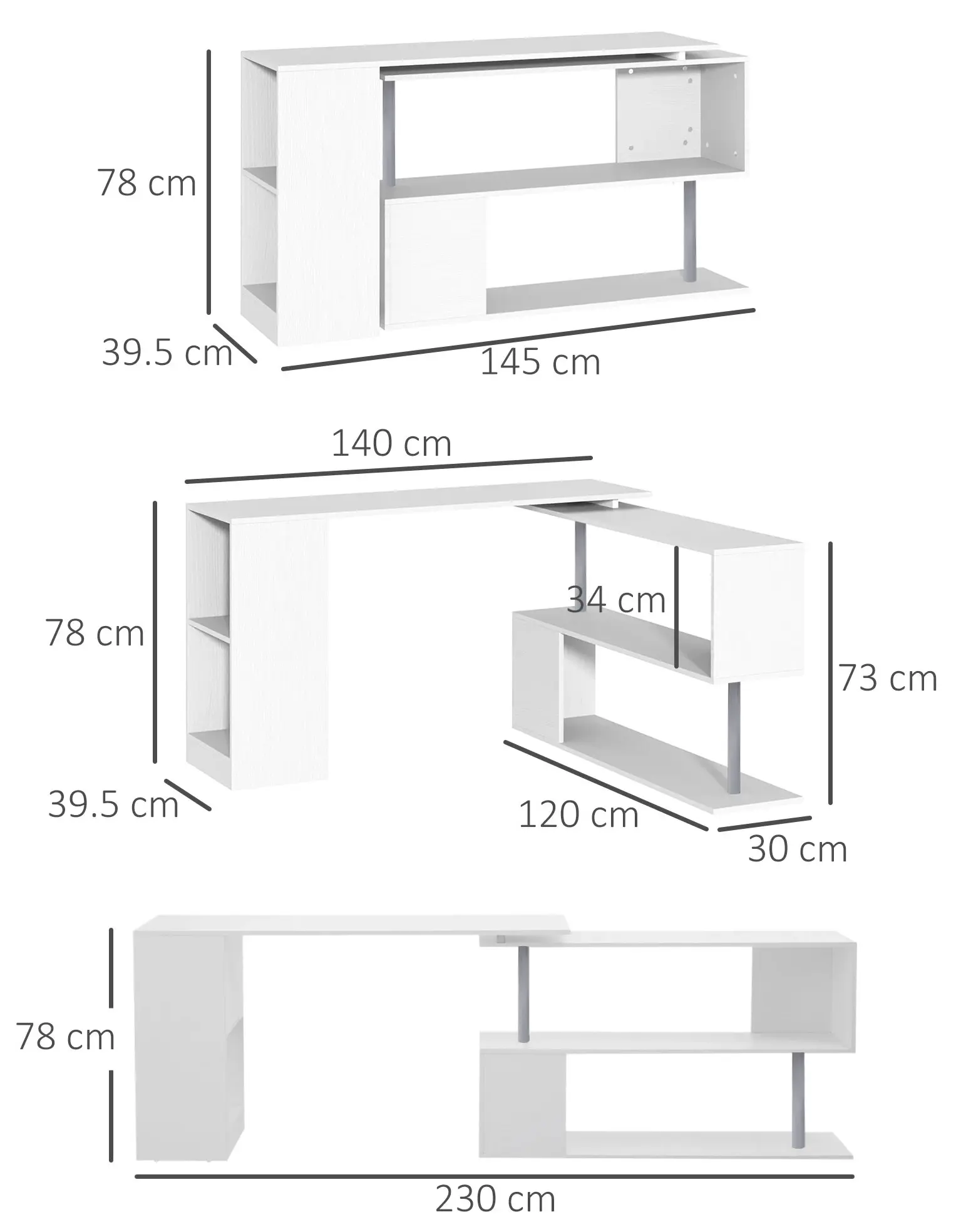 Masa birou Homcom 836-072WT (White) - 5