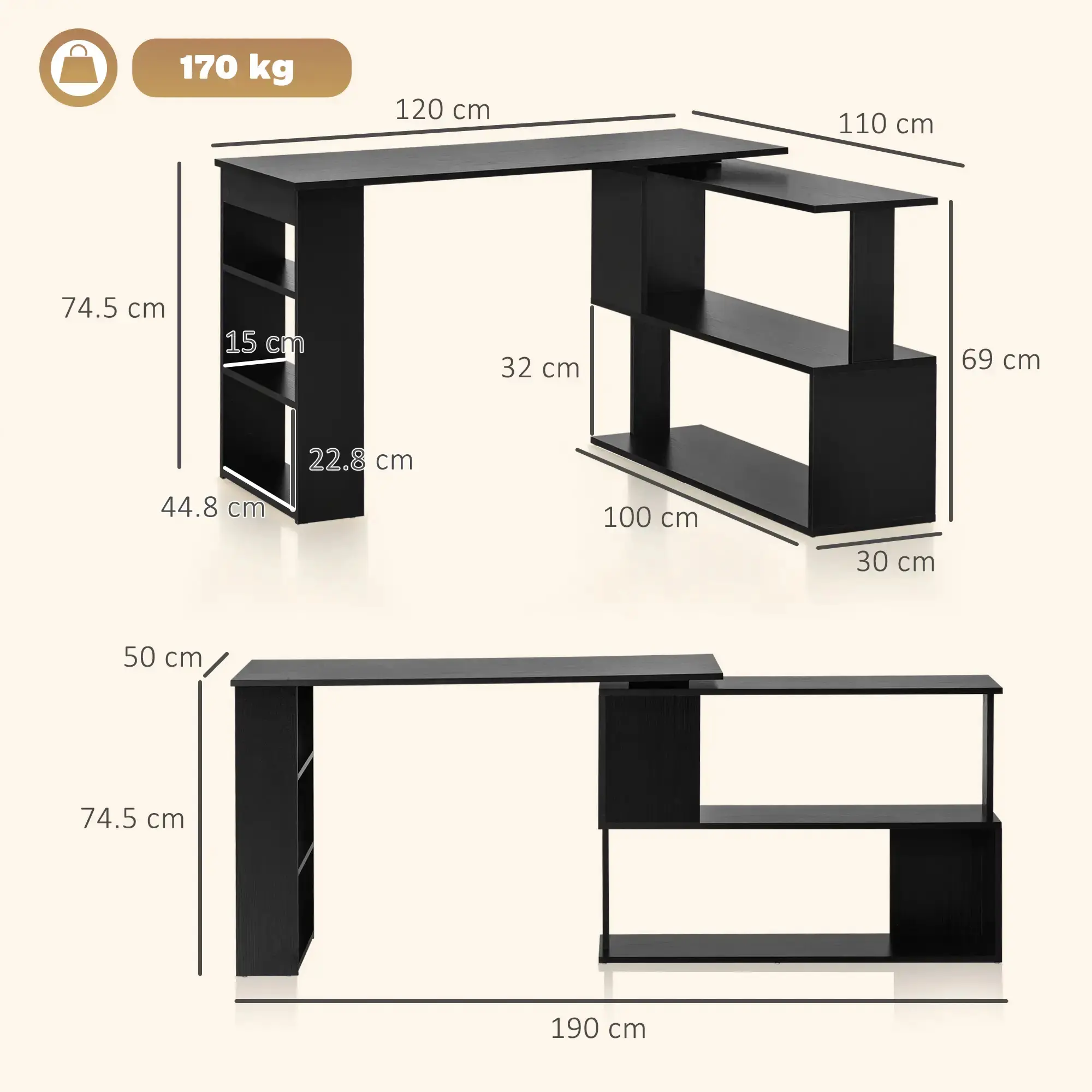 Письменный стол Homcom 836-074BK (Black) - 4