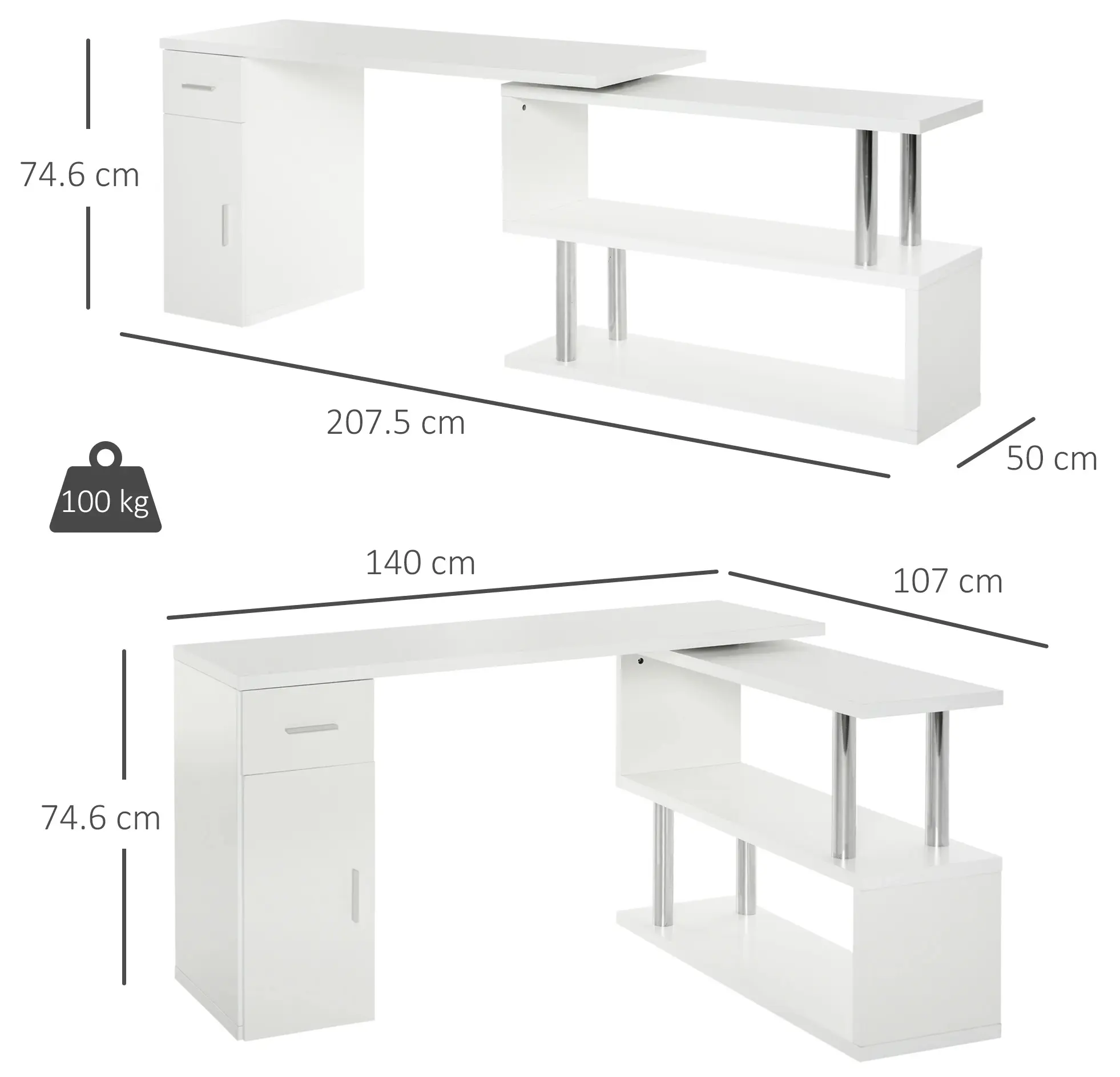 Masa birou Homcom 836-272WT (White) - 5