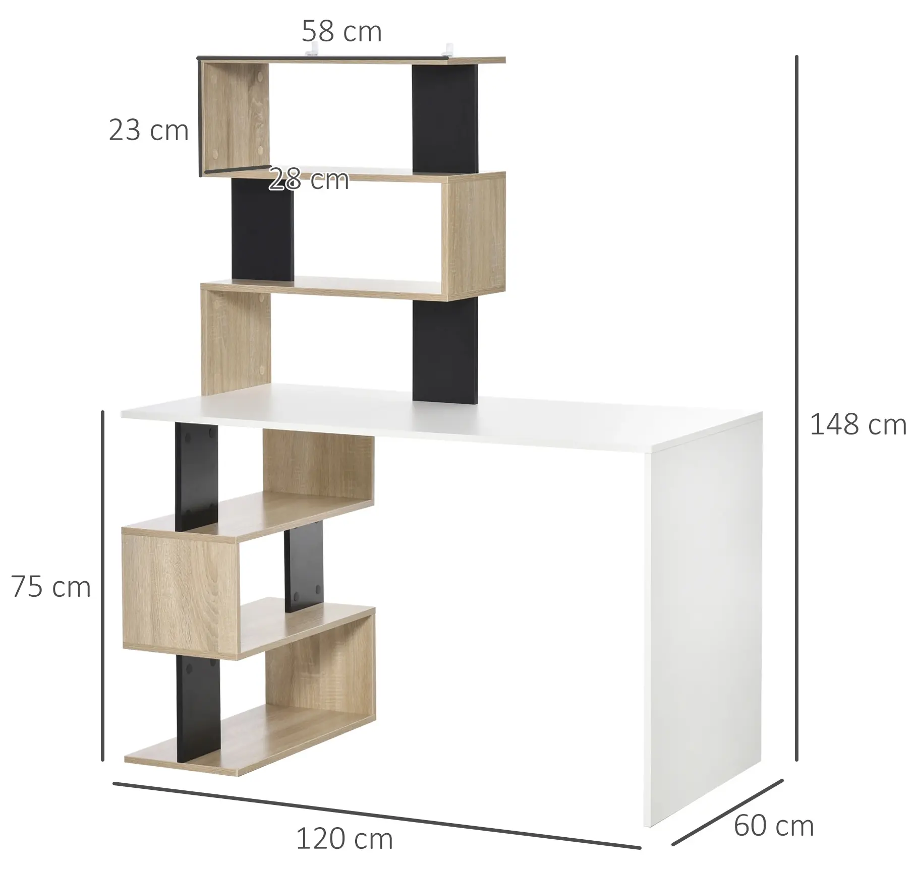 Masa de birou Homcom 836-413 (White/Natural/Black) - 3