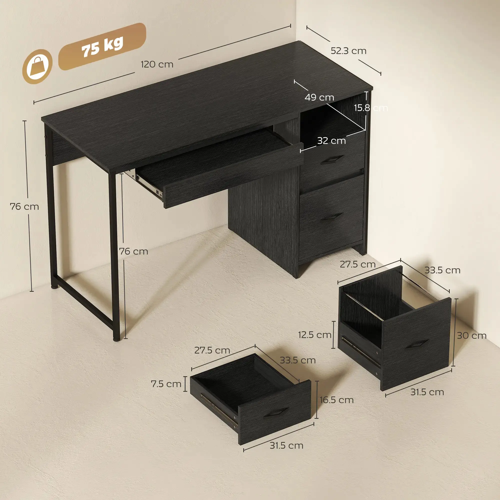 Masa birou Homcom 836-670V00BK (Black) - 5