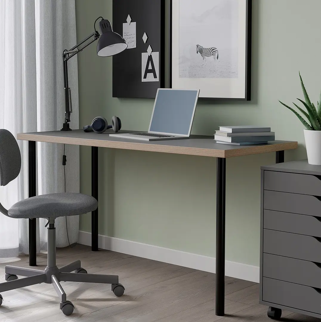 Masa de birou Ikea Lagkapten/Adils 140x60 (Gri/Negru)