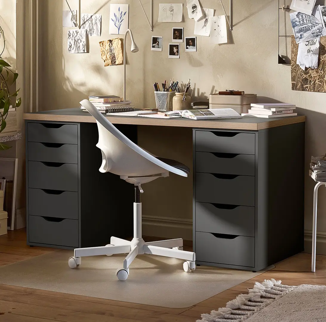 Masa birou Ikea Lagkapten/Alex 140x60 (Gri/Lemn)