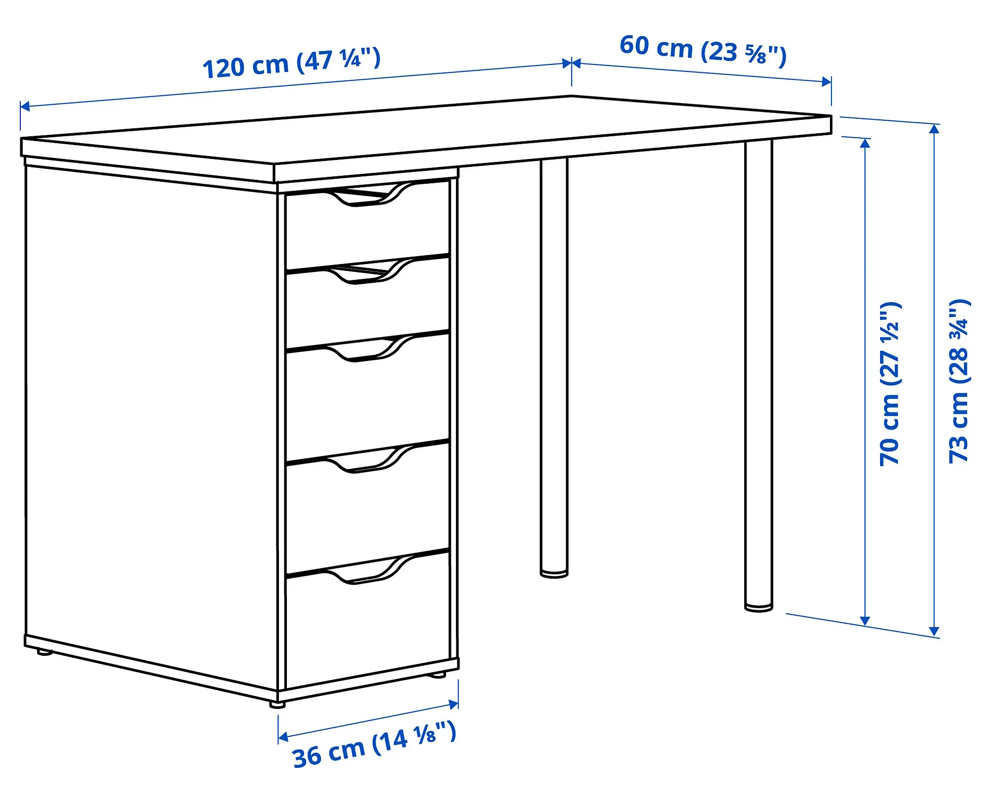 Письменный стол Ikea Lagkapten/Alex ящики 120x60 (Серый/Черный) - 6
