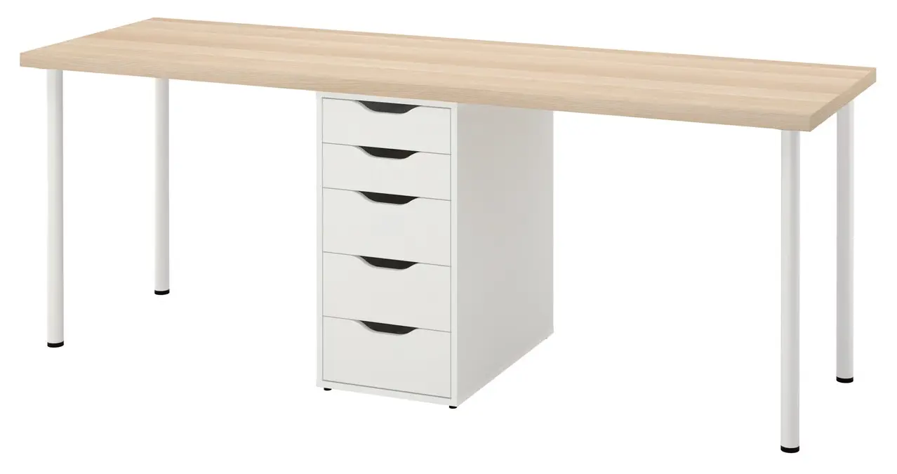 Masa de birou Ikea Lagkapten/Alex sertare 200x60 (Alb/Stejar)