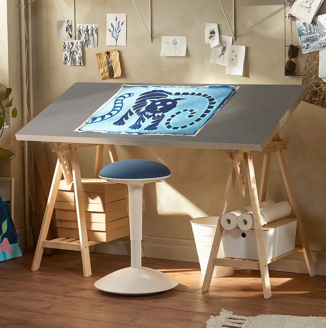 Masa birou Ikea Lagkapten/Mittback 140x60 (Gri/Mesteacan)