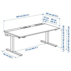 Письменный стол Ikea Mittzon электрический 140x60 (Черный ясеневый шпон/Черный/Белый) Thumb