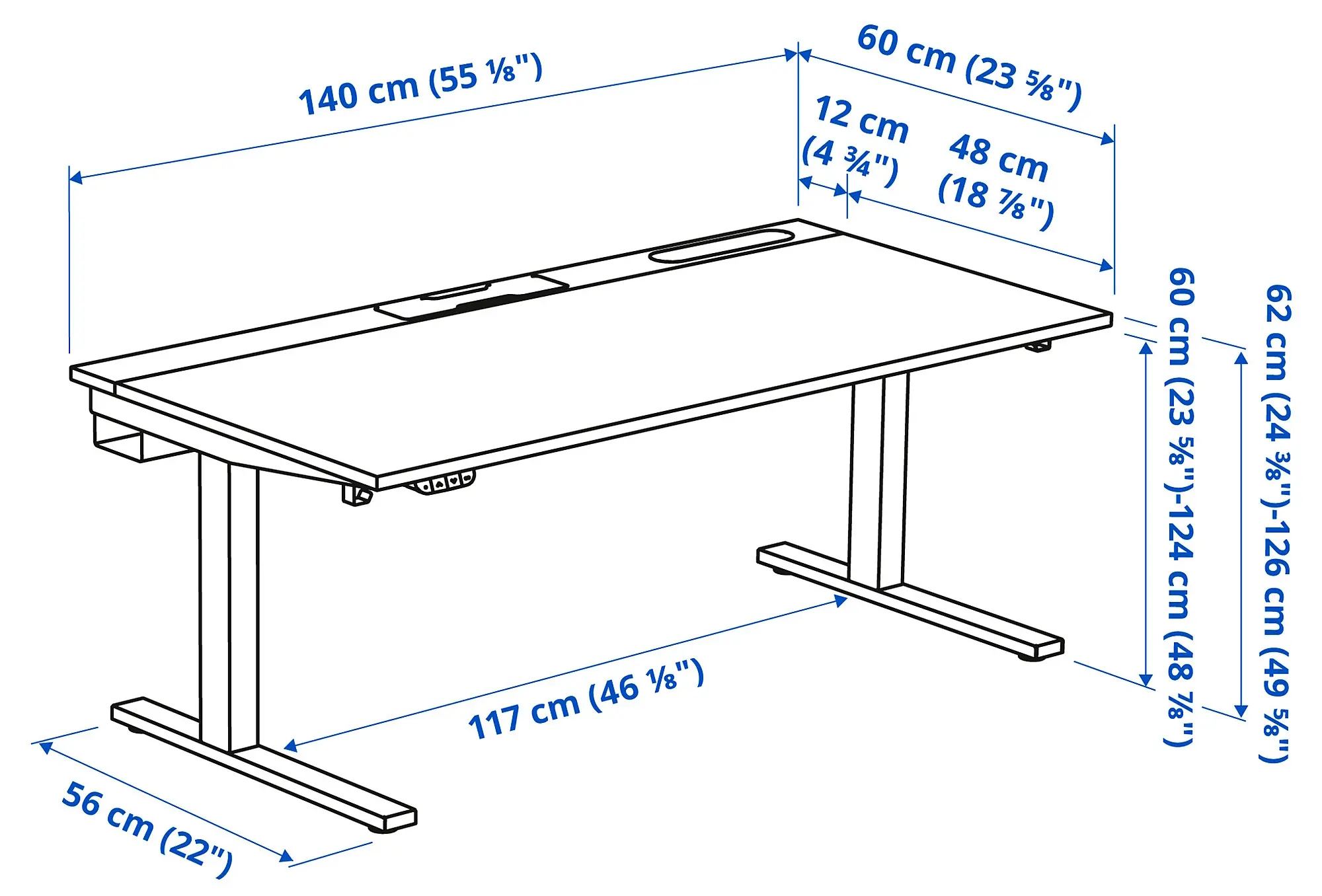 Письменный стол Ikea Mittzon электрический 140x60 (Черный ясеневый шпон/Черный/Белый) - 4