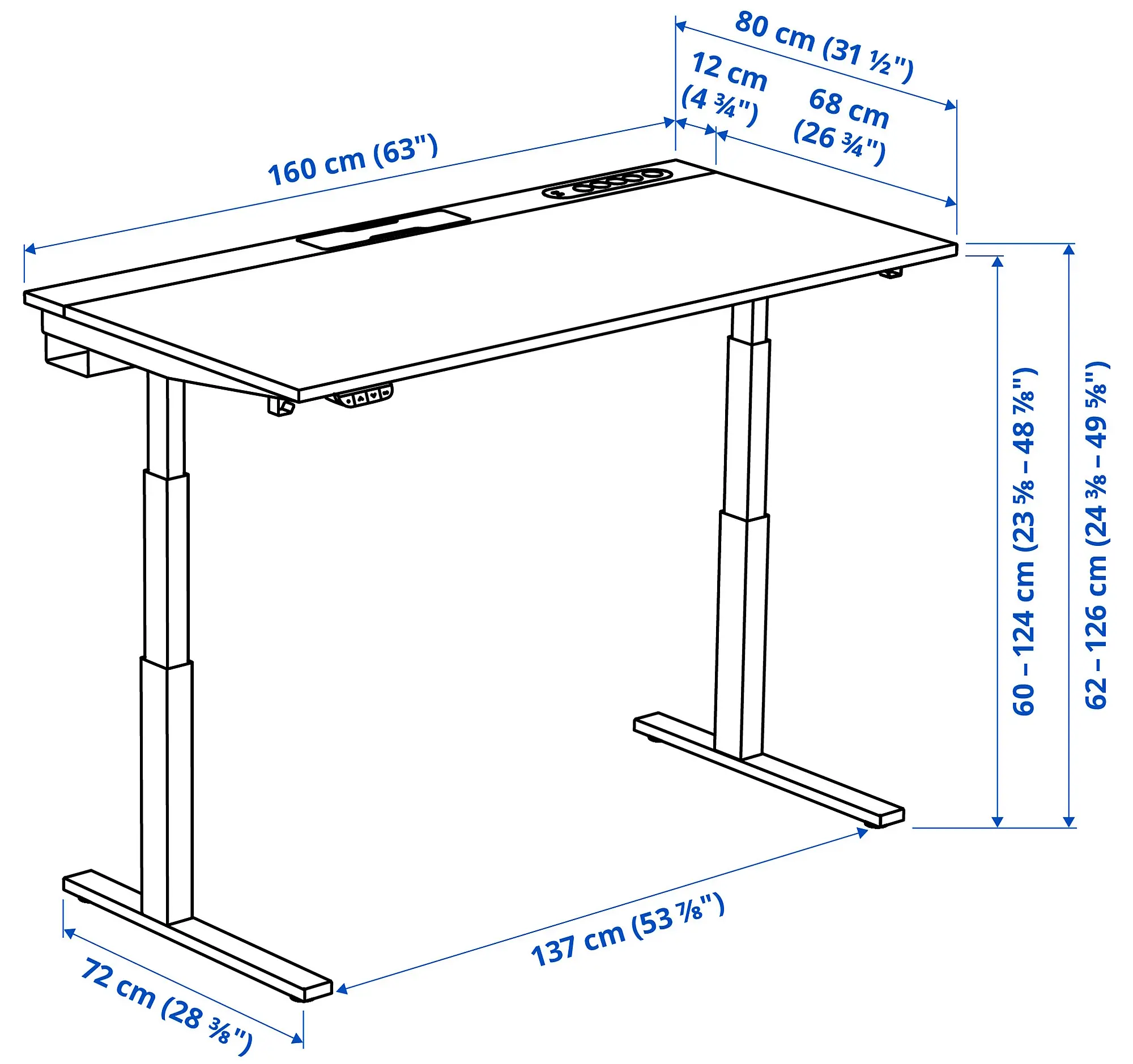 Письменный стол Ikea Mittzon электрический 160x80 (Черный ясеневый шпон/Черный/Белый) - 4