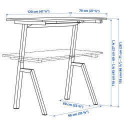 Письменный стол Ikea Trotten электрический 120x70 (Ясень/Белый) Thumb