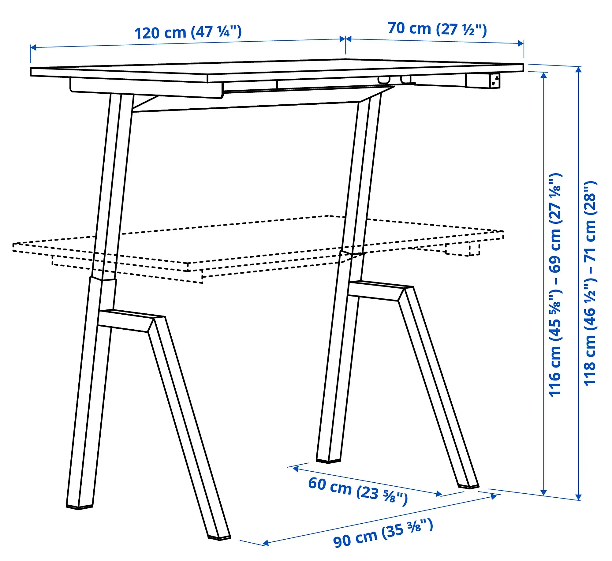 Письменный стол Ikea Trotten электрический 120x70 (Ясень/Белый) - 7