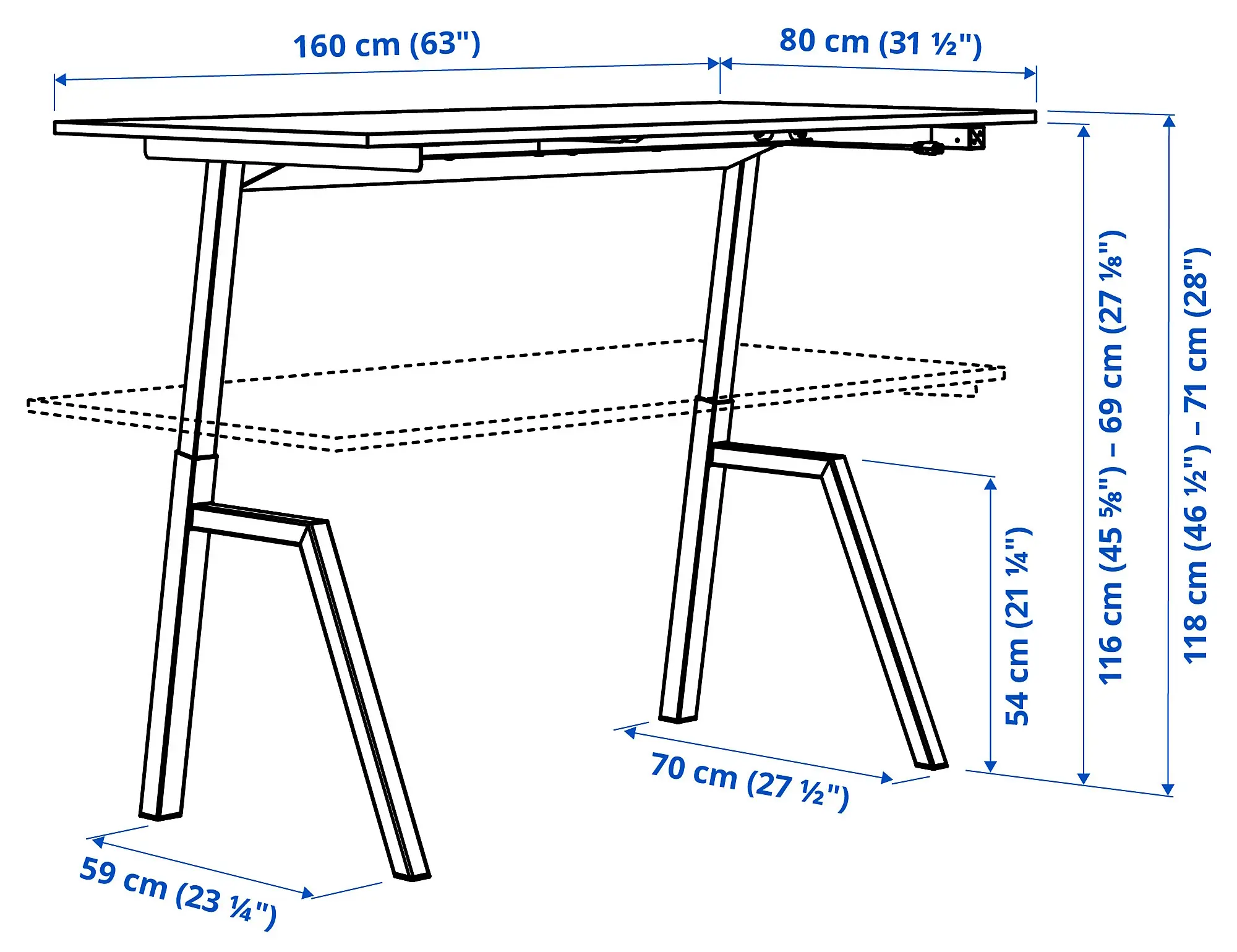 Masa de birou Ikea Trotten electric 160x80 (Alb) - 7