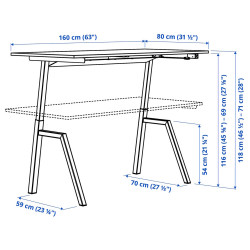 Masa de birou Ikea Trotten electric 160x80 (Frasin/Alb) Thumb