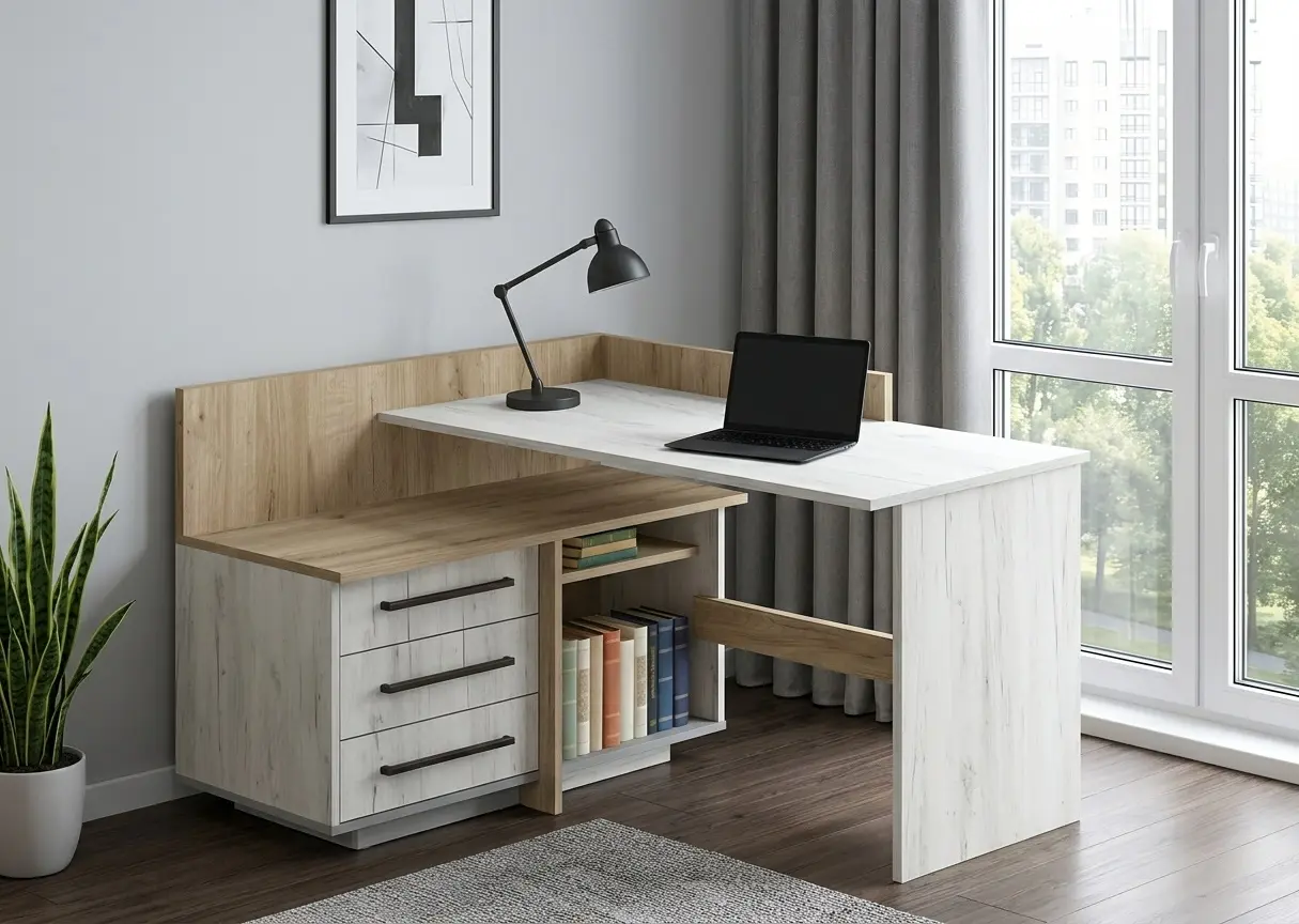 Masa de birou Modern 129x85x100 colt 7 (Craft Oak White/Craft Oak Gray)