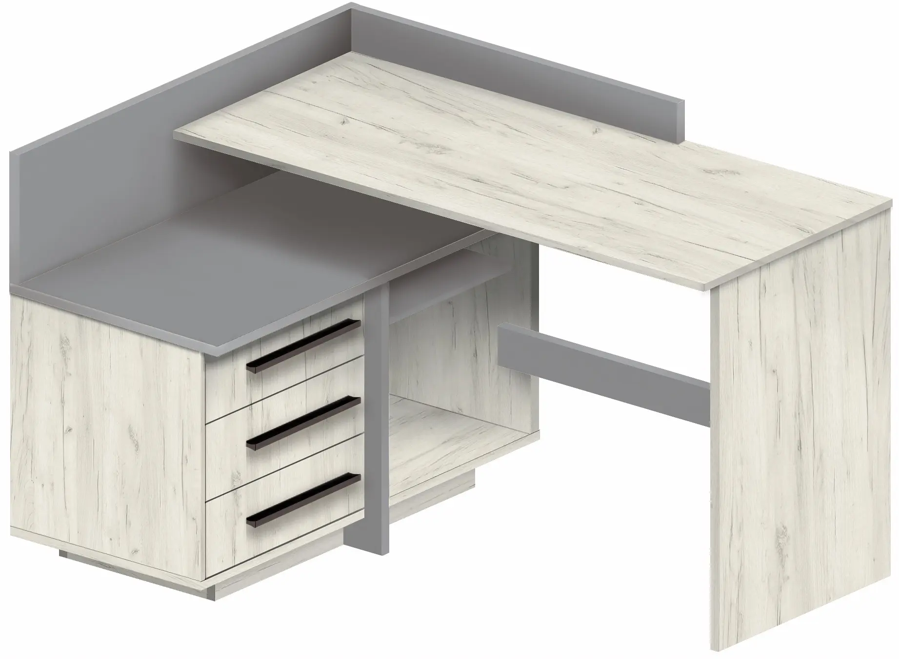 Masa de birou Modern 129x85x100 colt 7 (Craft Oak White/Slate Gray) - 2