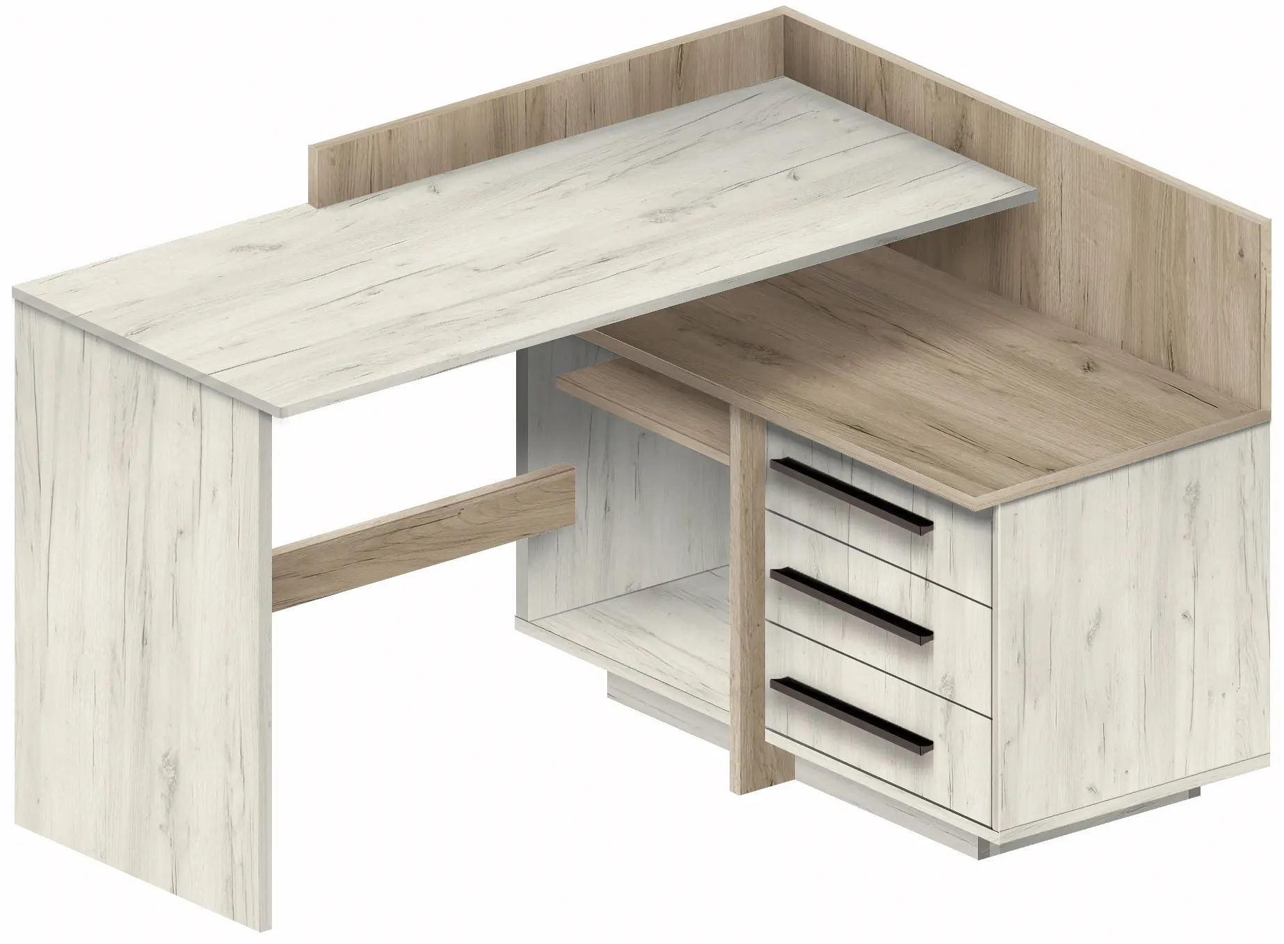 Masa de birou Modern 129x85x100 colt Г (Craft Oak White/Craft Oak Gray) - 2