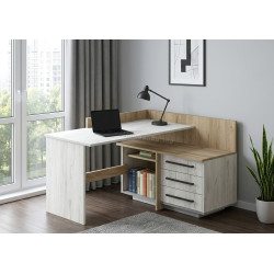 Masa de birou Modern 129x85x100 colt Г (Craft Oak White/Craft Oak Gray)