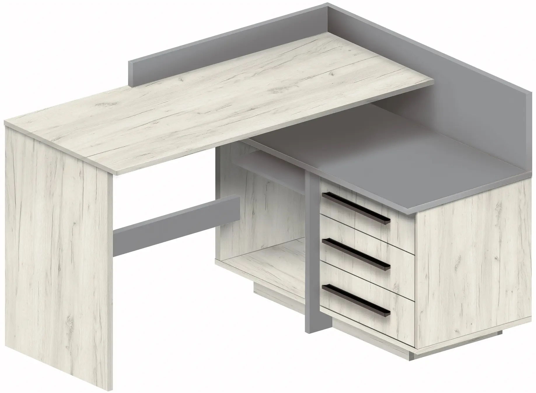 Masa de birou Modern 129x85x100 colt Г (Craft Oak White/Slate Gray) - 2