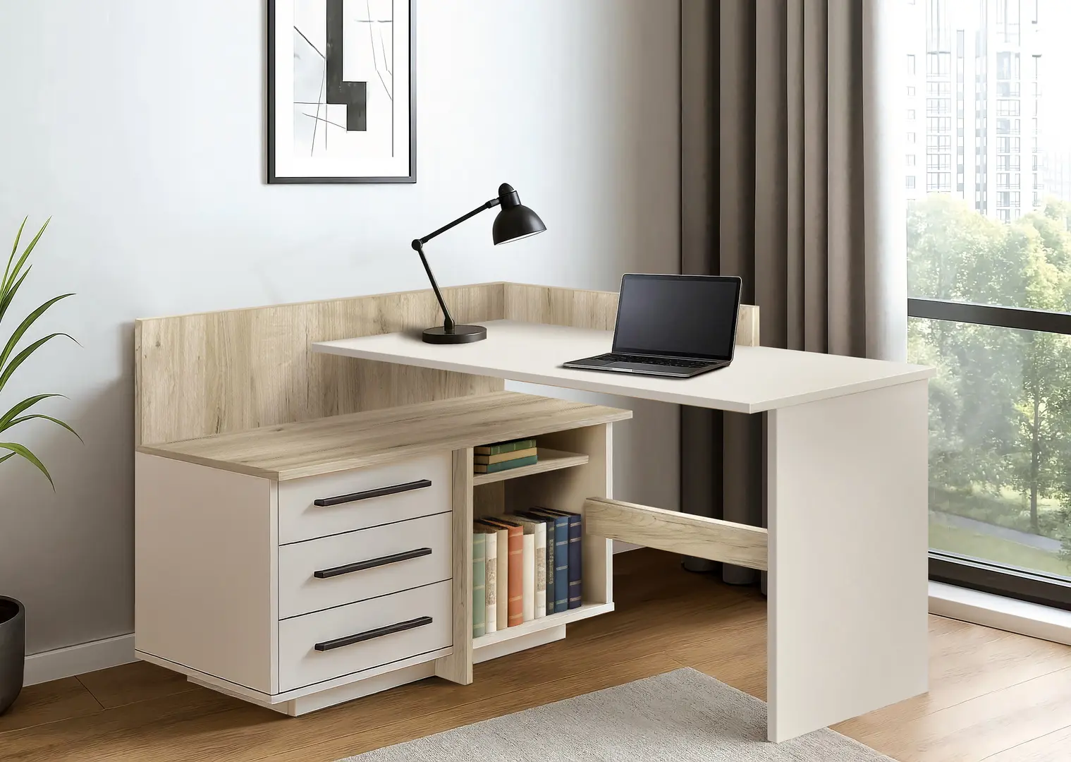 Письменный стол Modern 129x85x100cm Cashmere/Craft Oak Gray (угол 7)