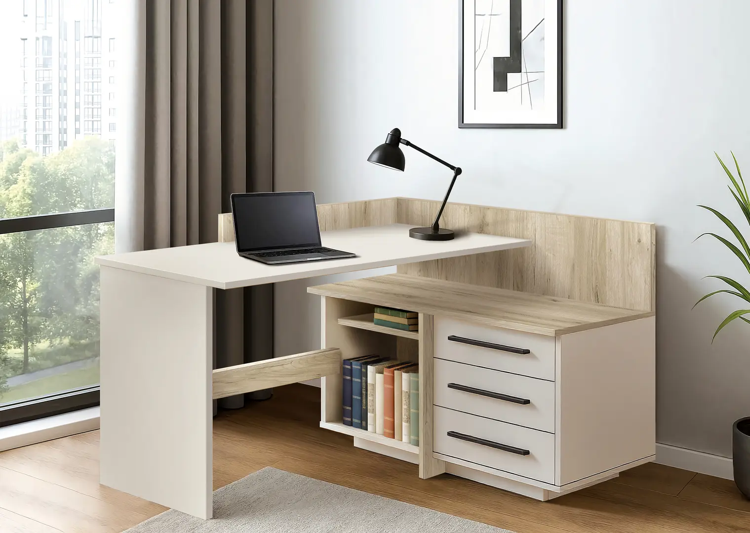 Письменный стол Modern 129x85x100cm Cashmere/Craft Oak Gray (угол Г)