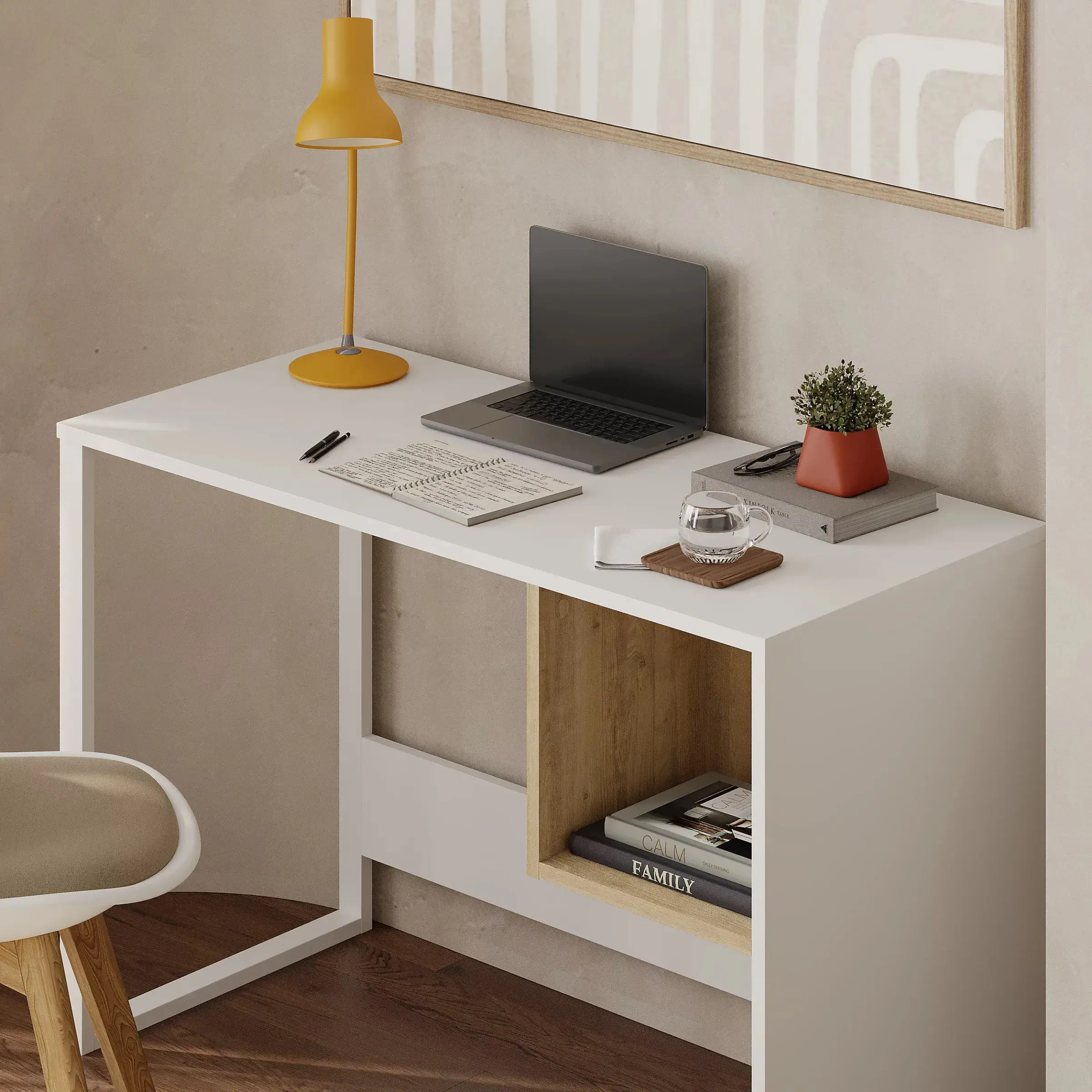 Masa de birou Showdeko Model 4 (White/Oak) - 3