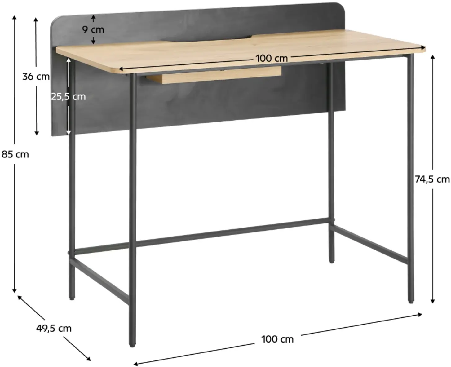 Masa de birou Tempo Kondela Kompus (Oak/Black) - 4