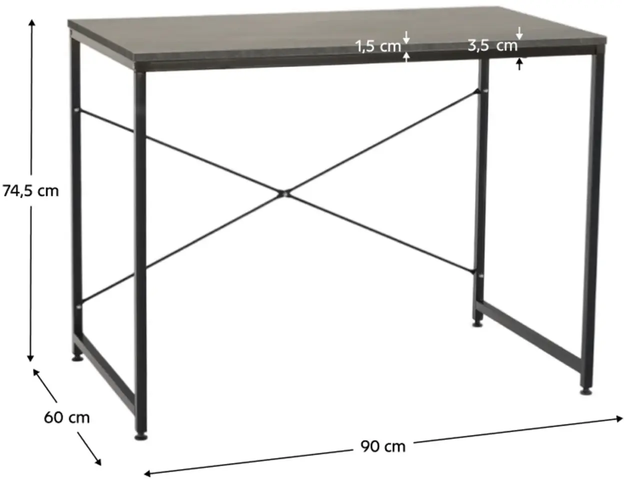 Masa de birou Tempo Kondela Mellora 90x60 (Concrete/Black) - 4