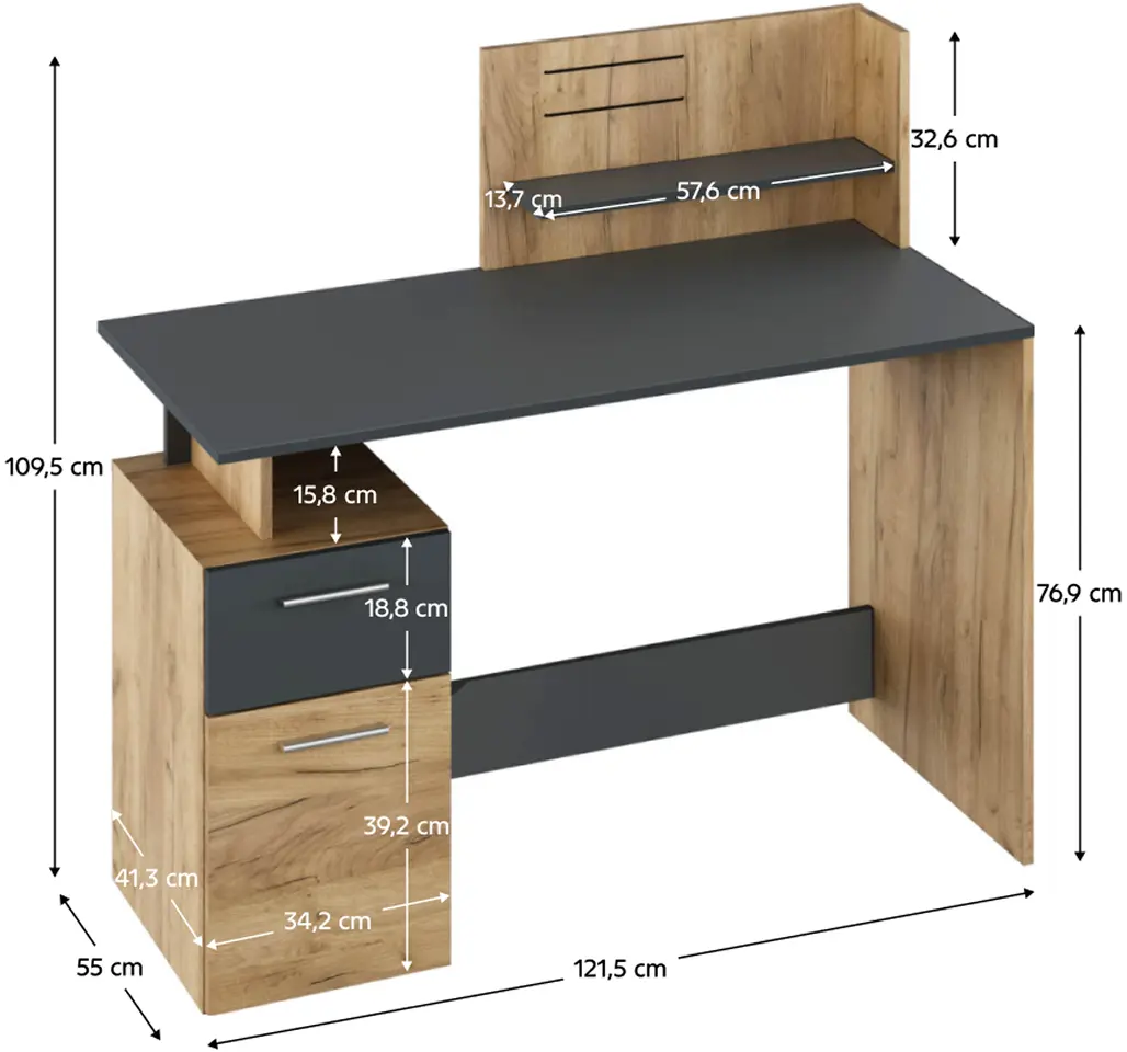 Masa de birou Tempo Kondela Platon New (Artisan Oak/Graphite)