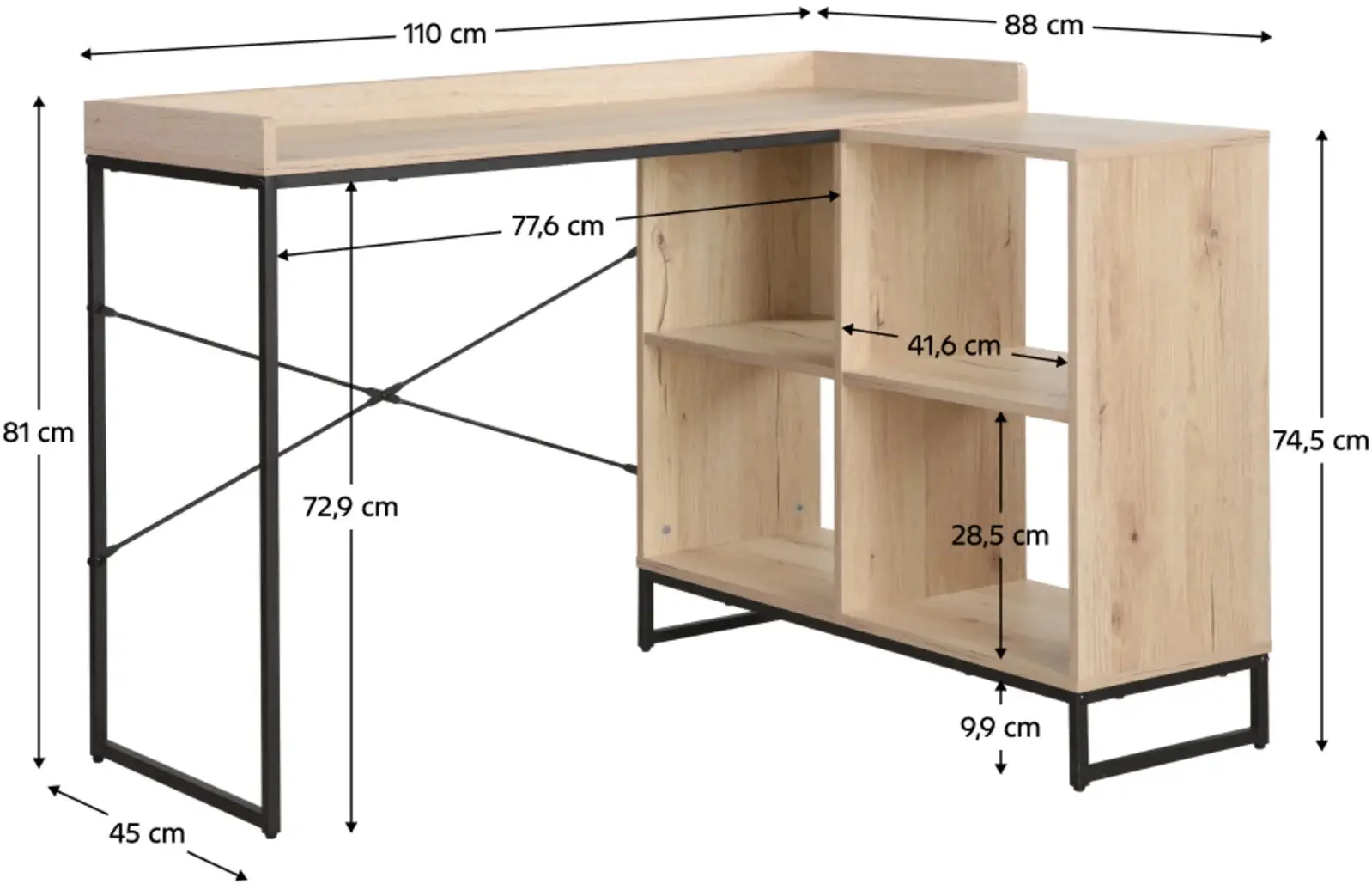 Masa de birou Tempo Kondela Ulostol (Oak/Black) - 5
