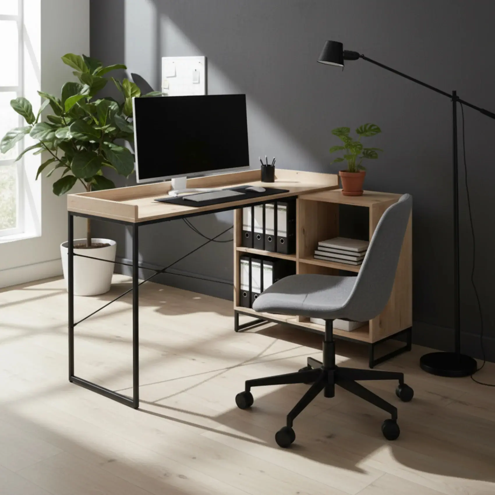 Masa de birou Tempo Kondela Ulostol (Oak/Black) - 6