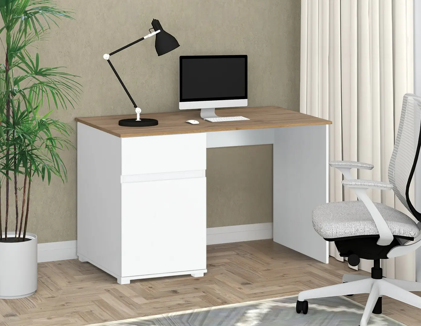 Письменный стол Tempo Kondela Vilgo 1D1S 120 (Glossy White/Wotan Oak)