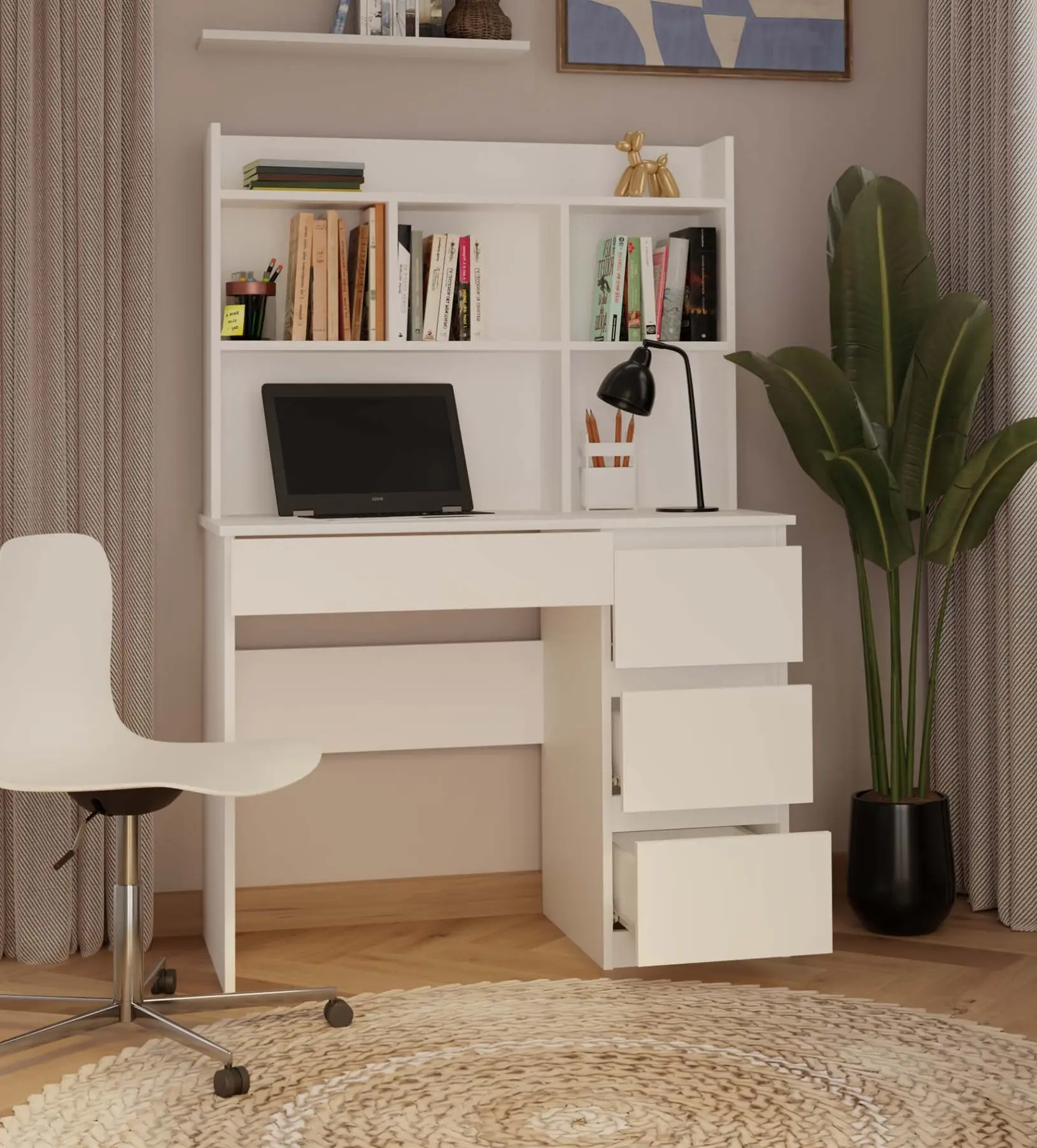 Masa birou TopEshop Mijas Right cu etajera (White) - 5