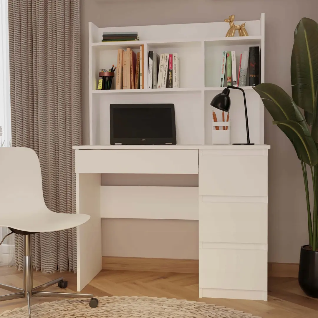 Masa birou TopEshop Mijas Right cu etajera (White)