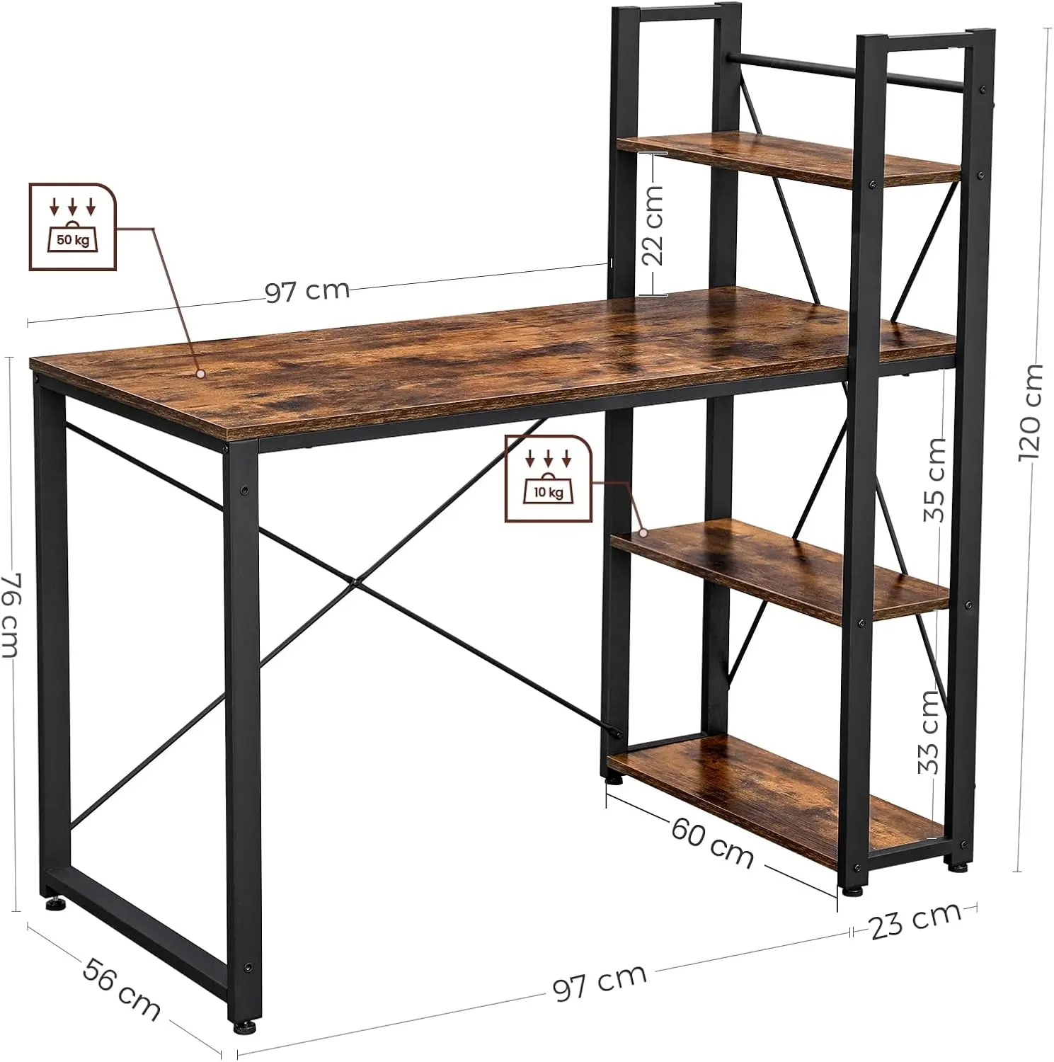 Письменный стол Vasagle LWD48X (Rustic Brown/Black) - 8