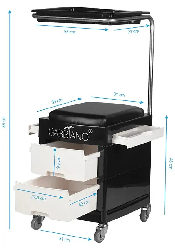 Тележка косметологическая с подножкой Gabbiano 16 Plus 125885 (Black/White) - 3