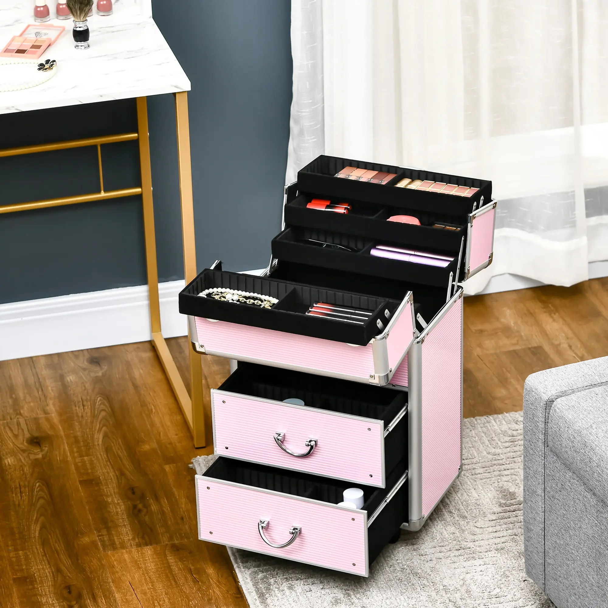 Valiza organizator pentru cosmetice Homcom 501-009V01PK (Pink) - 6