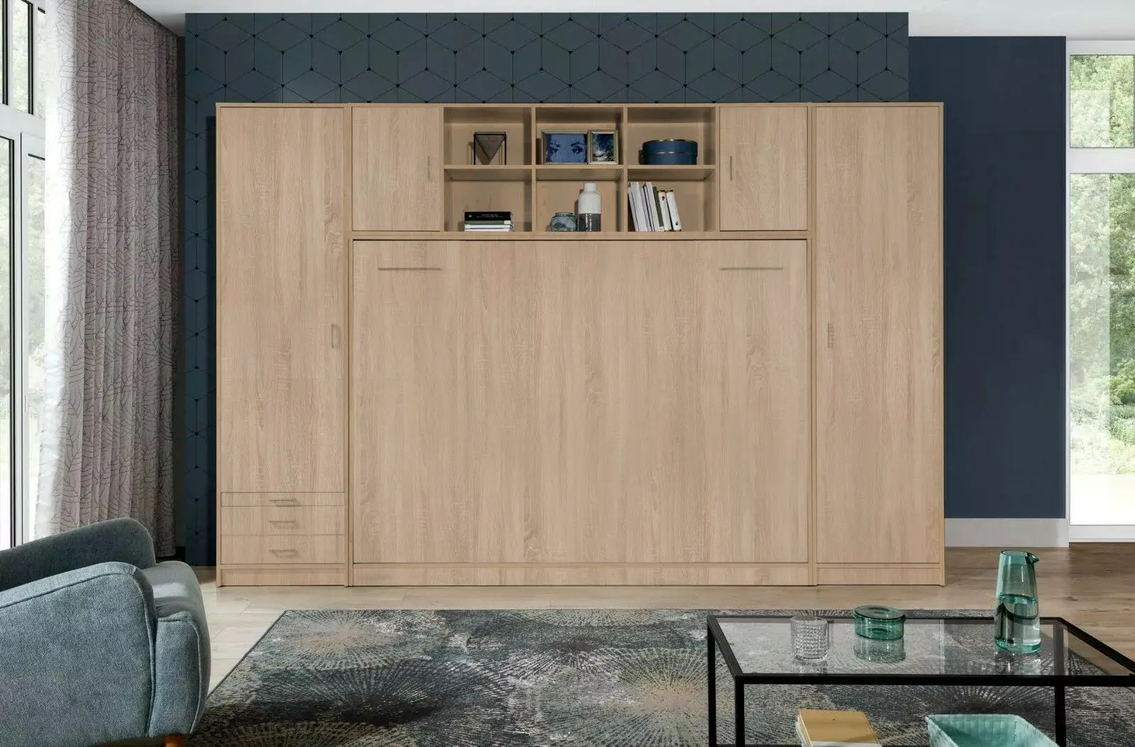 Комплект мебели New Elegance Basic BS-P-H-140 + BS-SZ-S + BS-SZ-P + BS-N Horizontal 140x200 (Sonoma Oak Light)