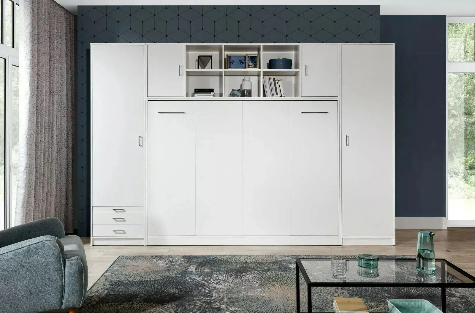 Set mobilier New Elegance Basic BS-P-H-140 + BS-SZ-S + BS-SZ-P + BS-N Horizontal 140x200 (White Matte)