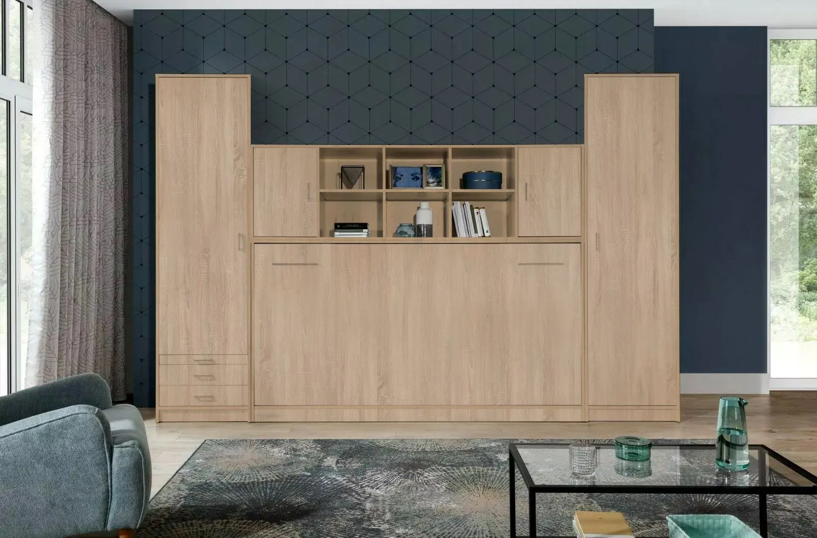 Комплект мебели New Elegance Basic BS-P-H-90 + BS-SZ-S + BS-SZ-P + BS-N Horizontal 90x200 (Sonoma Oak Light)