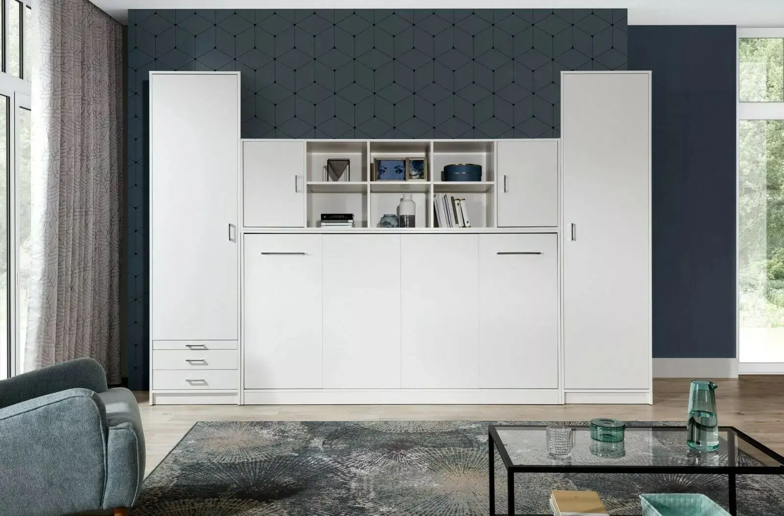 Комплект мебели New Elegance Basic BS-P-H-90 + BS-SZ-S + BS-SZ-P + BS-N Horizontal 90x200 (White Matte)