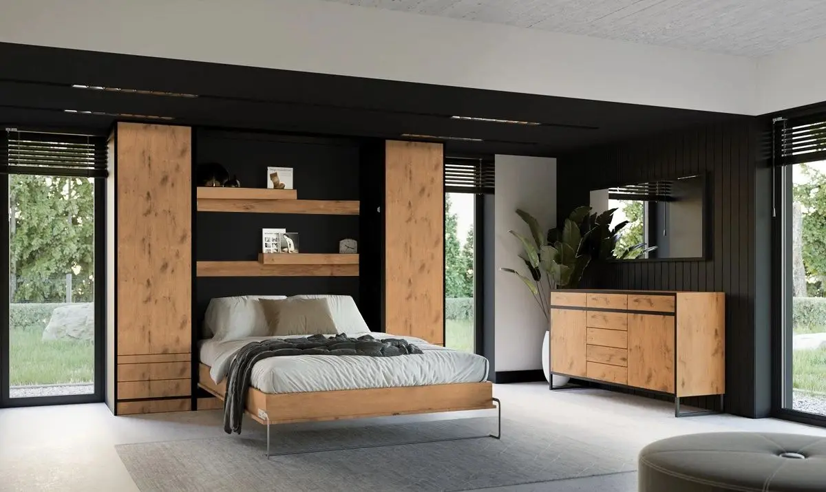 Set mobilier New Elegance Basic BS-P-V-90 + BS-SZ-S + BS-SZ-P Vertical 90x200 (Black/Oak Lancelot)