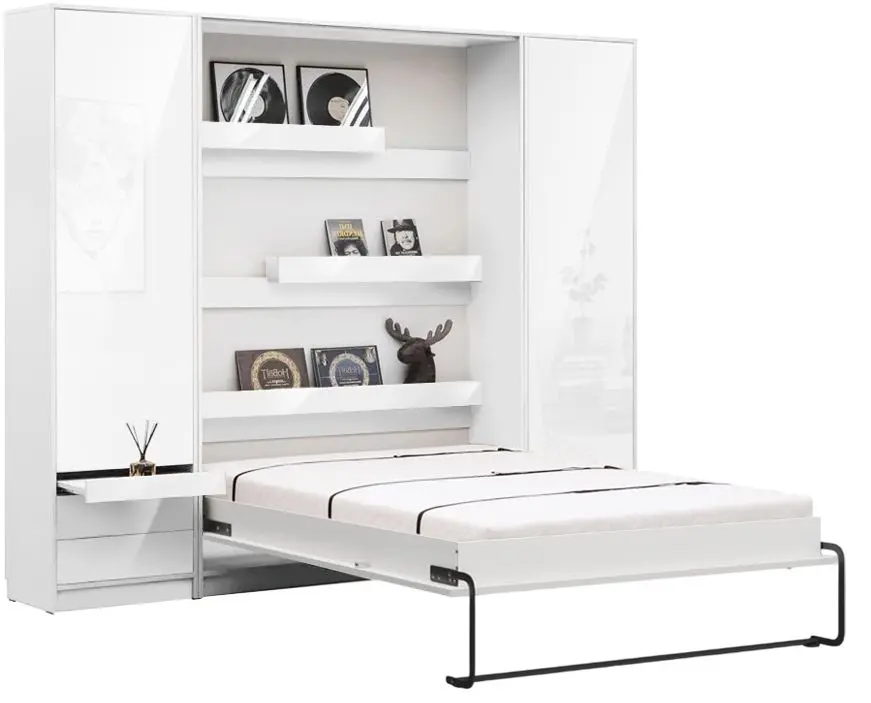 Комплект мебели New Elegance Genius GS-P-V-140-BP + GS-SZ-S-BP + GS-SZ-P-BP Vertical 140x200 (White Matte/White Gloss)