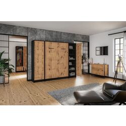 Set mobilier New Elegance Genius GS-P-V-140 + GS-SZ-S + GS-SZ-P Vertical 140x200 (Black/Oak Lancelot) Thumb